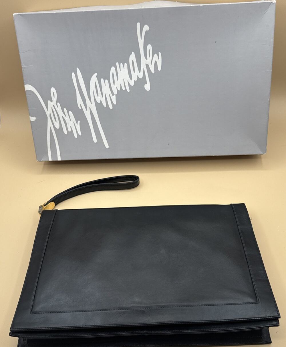 Black Leather Clutch Made Italy For John Wanamaker With Built In Mirror Vintage